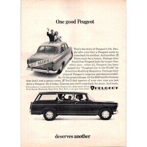 1966 Peugeot 404 Sedan and Wagon Vintage Print Ad Just Married Couple Wall Art